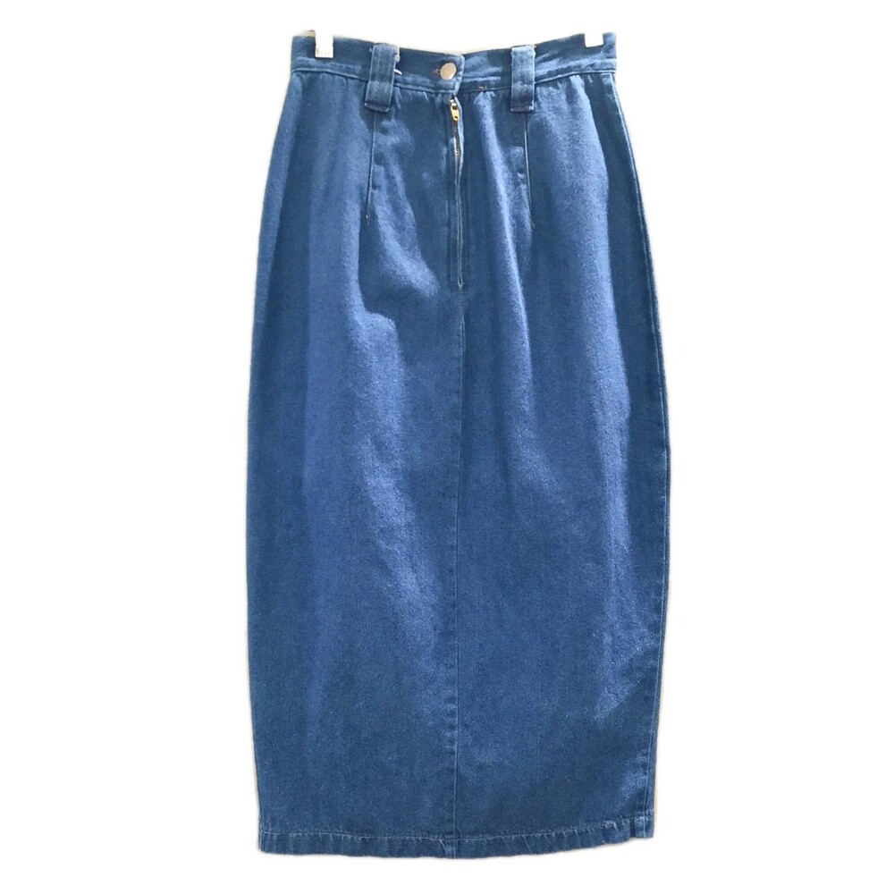 Vintage Denim Midi Skirt High Waisted Side Button Front Slit Built In Mini Y2k S - Picture 2 of 5